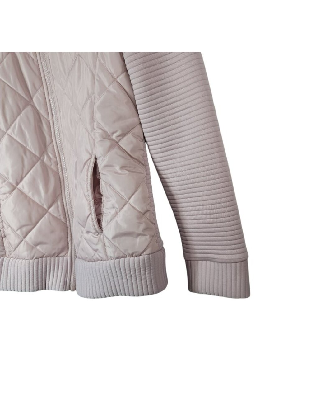 Time and Tru Women Quilted Jacket Pink Small Long Sleeve Hood Pockets Ribbed Zip - Picture 4 of 11